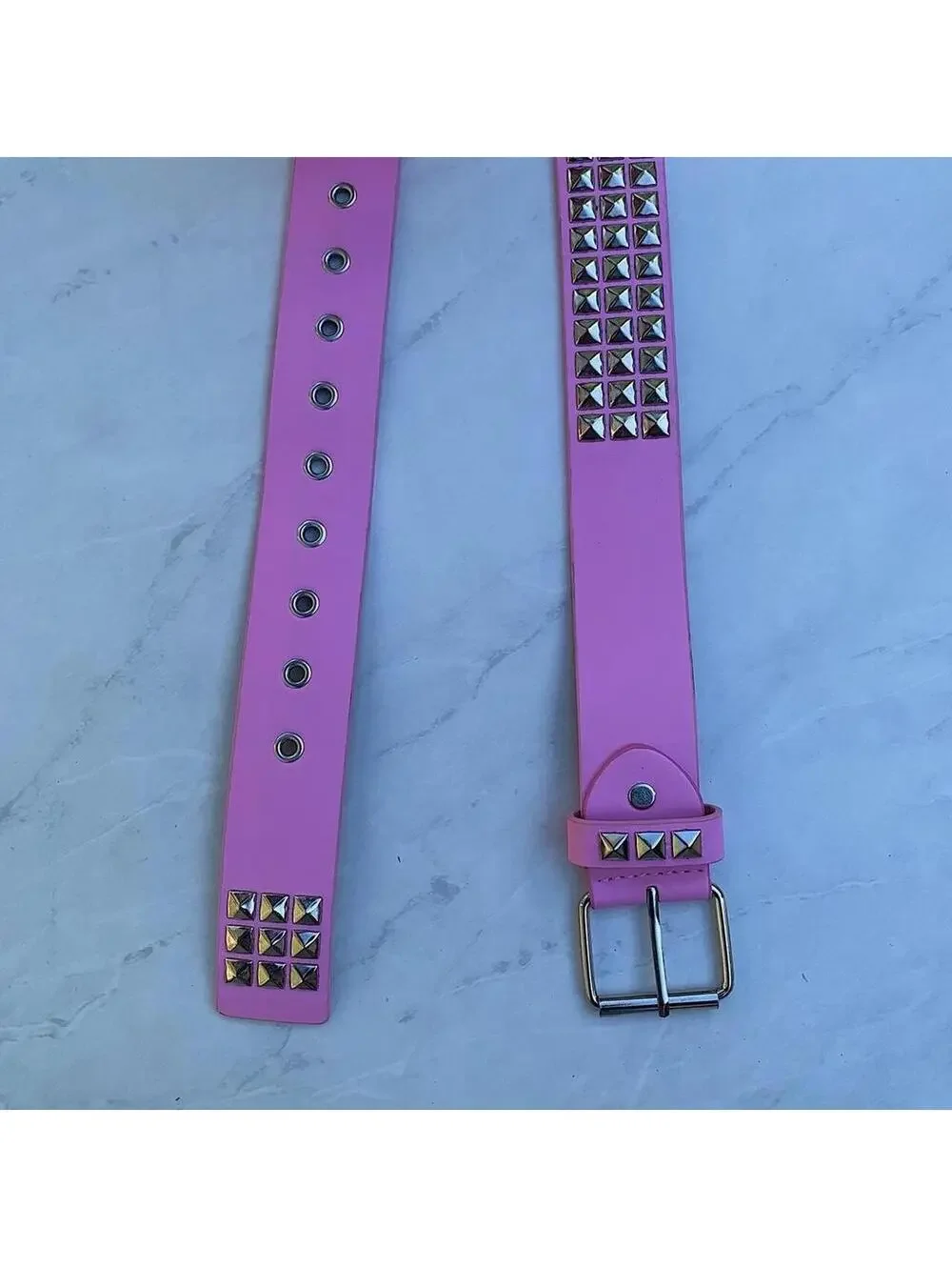 Y2k 2000s style Pink leather with silver studded bel . 39 inches length